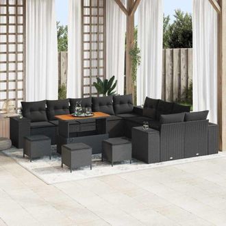 vidaXL Conjunto De Sof&aacute; De Jard&iacute;n 14 Pcs Negro 110 X 55 X 71 Cm Vidaxl