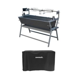Sweeek Asador de carb&oacute;n motorizado inclinable de acero inoxidable con espet&oacute;n