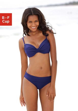 Lascana B&uuml;gel-Bikini LASCANA, Damen, Gr. 36, Cup D, blau, Polyamid, unifarben, Bikini-Sets B&uuml;gel-Bikini, mit Raffungen am Cup