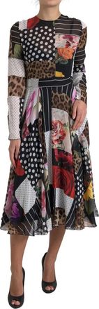 Dolce & Gabbana Multicolor Patchwork Floral Leopard Womens Dress
