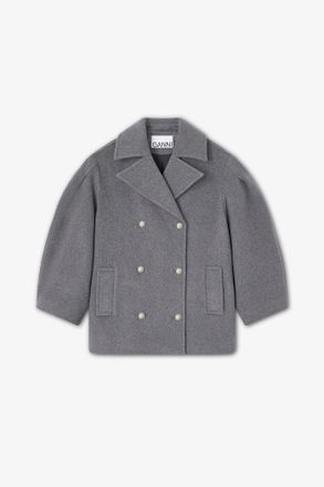 Ganni Grey Wool Oversized Midi Peacoat - Size 10/12 Recycled