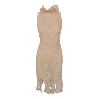 Giuseppe Di Morabito Party Dresses, female, Beige, Size: M Lace Dress with Sculptural Neckline