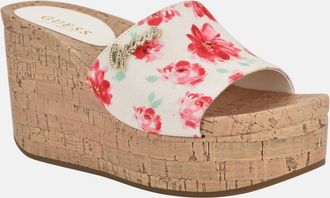 Guess Fours Floral Cork Wedge Mules