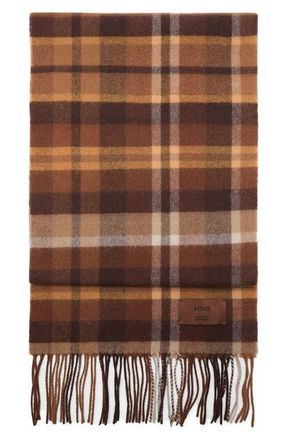 Mango Check Wool Scarf in Chocolate at Nordstrom
