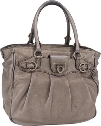 Ferragamo Gancini Top Handle Leather Silver Leather Handbag (Pre-Owned)