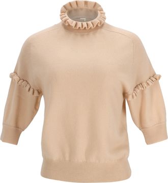 Chlo&eacute; Chlo&eacute; trui met ruches en korte mouwen in beige kasjmier