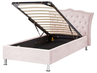 Beliani Beliani - Letto Singolo Con Con Contenitore In Velluto Rosa Pastello 90 X 200 Cm Metz