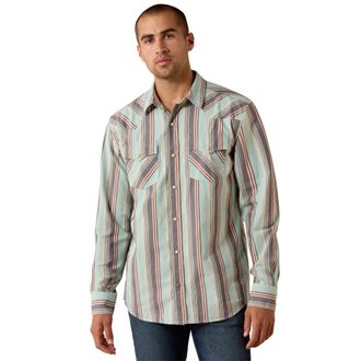 Ariat Mens Retro Hesperus Fitted Western Snap Shirt Long Sleeve in Aquifer Plaid, Size 2X-Large, by Ariat