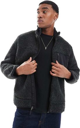 Polo Ralph Lauren Giacca ibrida in pile borg nero m&eacute;lange con zip