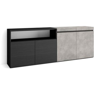 Skraut Home Aparadores Para Sal&oacute;n, Gran Capacidad De Almacenaje, 200x75x35cm, 4 Puertas, Armario, Zapatero, Estilo Moderno, Gris Cemento - Skraut Home