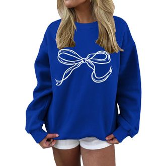 Generic Oversize Pullover Womens Long Sleeve Sweatshirt Bows Print Jumper Lightweight Pullover Long Jumper Cuddly Womens Jumper Long Sleeve Leisure Tops Stree