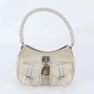 Dior White Leather Nylon Handbag Shoulder Bag Tote Bag (Pre-Owned)