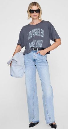 Anine Bing Johnny Cropped Tee in Washed Grey at Nordstrom, Size X-Small