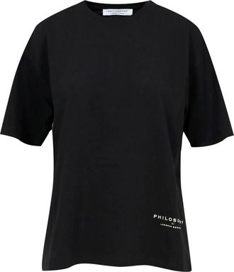 Philosophy di Lorenzo Serafini Zwart Katoenen Crew Neck T-shirt - Dames - T-shirts - Zwart - L - Katoen - Tops