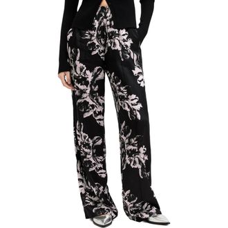 AllSaints Charli Floral Satin Pants in Monica Black at Nordstrom Rack, Size 10 Us / 14 Uk