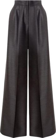 Alberta Ferretti Fluid vloeiende zijden wollen broek met hoge taille - Dames - Wijde Broeken - Grijs - 2XL - Wol - Broeken