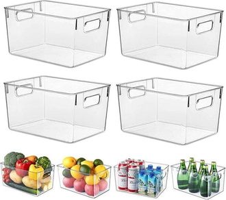 OEM Juego De 4 Resistentes Contenedores Transparentes Para Refrigerador Con Asas - Organizaci&oacute;n De Cocina, Refrigerador, Armario Y Ba&ntilde;o - Sin Bpa 29,5 X 2
