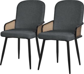 ML Design Ml-design Set Di 2 Sedie Da Pranzo Antracite, Con Rivestimento In Tessuto, Gambe In Metallo, Con Braccioli Effetto Rattan, Sedia Imbottita Da Cucina, 