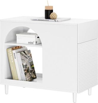 SoBuy Sobuy - Mesa Auxiliar Mesa de Centro con 1 Puerta y 2 Compartimentos Armario de Almacenamiento para Oficina con 1 Cajón Blanco 70 x 35 x 60 cm