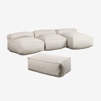 Sklum Sof&aacute; Modular Chaise Longue De 3 Piezas Y Puff Para Jard&iacute;n Dojans Sklum