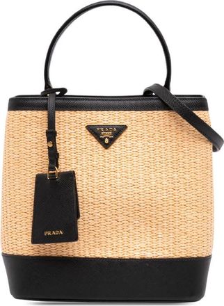 Prada Pre-owned Prada Medium Saffiano Trimmed Paglia Panier Bag Ladies XB6NY16CMYJ7J2QJ