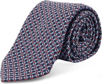 Ferragamo Gancini Jacquard Zijden Stropdas - Heren - Stropdassen - Blauw - ONE Size - Accessoires