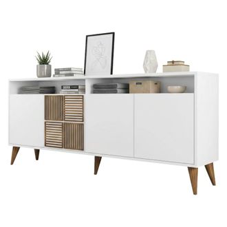Dmora Aparador Benjamin, 2 Estantes, 6 Compartimentos, 4 Puertas, 180x35x79h Cm Blanco