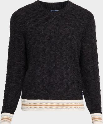 Scotch & Soda Mens Cable Knit Loose-Fit V-Neck Sweater
