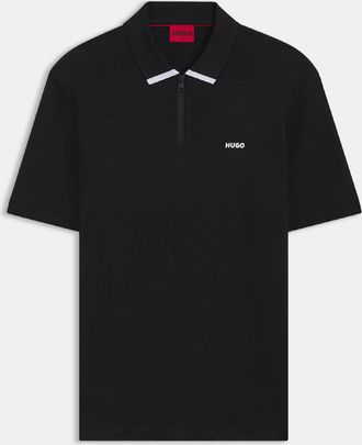 HUGO BOSS Hugo Mens Dalomino Contrast Logo Polo Shirt in Black Cotton - Size X-Small