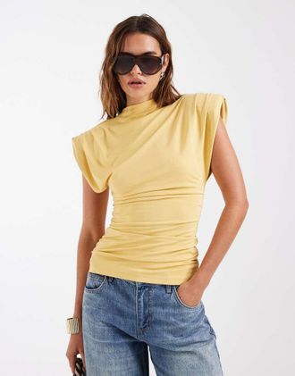& Other Stories Top accollato drappeggiato giallo stretto in vita