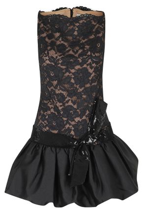 Self Portrait Black Lace Sweetheart Neckline Bubble Hem Mini Dress
