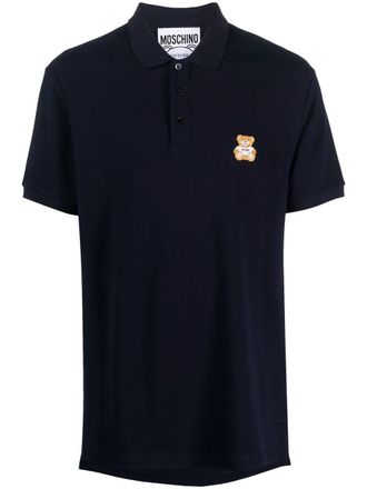Moschino embroidered-teddy detail polo shirt - men - Cotton - 46 - Blue