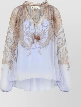 Zimmermann long sleeve paisley top ruffled neckline