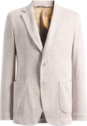 Emanuel Berg Prince of Wales Check Knit Cotton & Linen Sport Coat in Light Beige at Nordstrom, Size 48