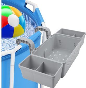 OEM Cesta De Almacenamiento Para Piscina, Cesta Colgante Con 2 Portavasos, Fabricada En Pl&aacute;stico Reciclado, Para Accesorios De Piscinas Elevadas, Color Gr
