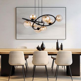 Globo Lighting Lampada A Sospensione 8 Fiamme Lampada A Sospensione A Led Lampada Da Tavolo Da Pranzo Lampada Da Soggiorno Retr&ograve;, Nero, Sfere Di Vetro Ambrato, 8x 3,