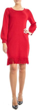 Nina Leonard Balloon Sleeve Fringe Hem Sweater Dress in Red at Nordstrom Rack, Size Medium