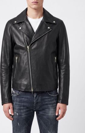 Diesel Giubbotto biker L-Eo-WRD in pelle di bovino con chiusura asimmetrica