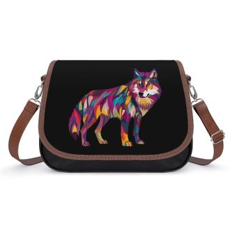 Generic Abstract Wolf Crossbody Bags for Women Fashion Leather Shoulder Handbags With Adjustable Strap
