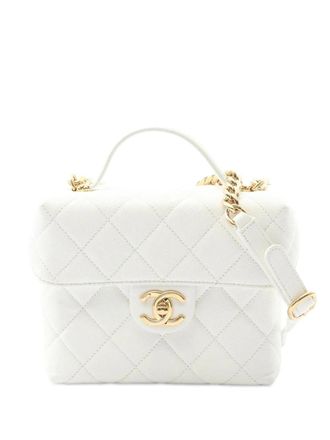 Chanel Trousse Handy Box in pelle Caviar trapuntata con catena 2021-2025 - Bianco
