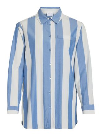 Vila Womens Vidancy L/S Long Shirt/Pb, Coronet Blue/Stripes: White, 10
