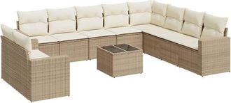 vidaXL Set De Sof&aacute;s De Jard&iacute;n 11pzas Con Cojines Rat&aacute;n Sint&eacute;tico Beige Vidaxl