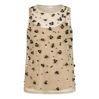 Liu Jo Blouses, female, Beige, Size: XS Embroidered Tulle Top