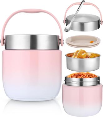 OEM Lonchera T&eacute;rmica De 1200 Ml, Termo Para Comida Caliente, Recipiente Aislante A Prueba De Fugas Con Cuchara, Mantiene La Comida Caliente O Fr&iacute;a Para La