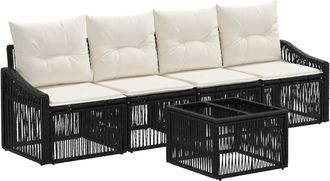 vidaXL Conjunto De Sof&aacute;s De Jard&iacute;n 5 Uds. Negro Rat&aacute;n Sint&eacute;tico Vidaxl