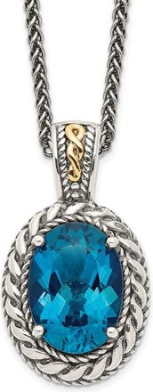 Diamond2Deal Sterling Silver with 14K Accent Oval London Blue Topaz Hinged Bail Pendant Necklace