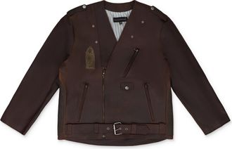 Who Decides War by Ev Bravado BROWN PERFECTO LEATHER JACKET