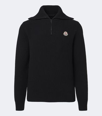 Moncler Ribbed-knit virgin wool half-zip sweater