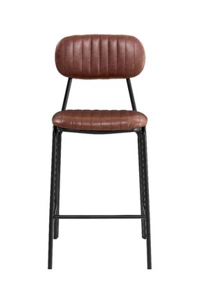 Vintahome Taburete de bar vintage acero negro y semipiel marr&oacute;n H65cm