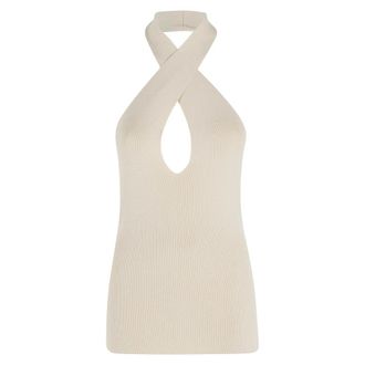 Federica Tosi Sleeveless Tops, female, Beige, Size: XS Top with crisscross neckline